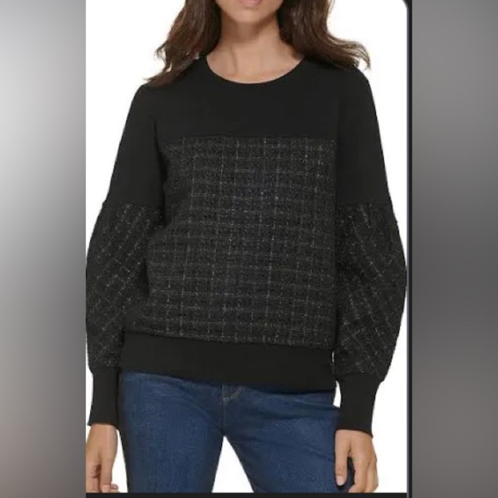 🖤KARL LAGERFELD PARIS black & silver lamé Tweed Sweatshirt (sold out online!)🖤 - Picture 4 of 13